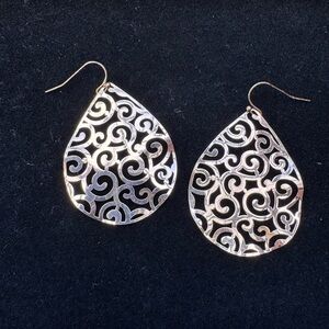 Rose Gold Filigree Teardrop Earrings - Elegant Swirl Drop